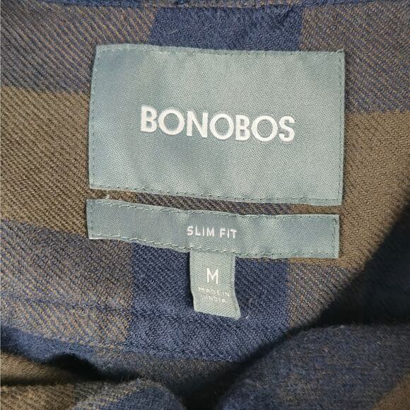 Bonobos Shirt Mens Size Medium Slim Fit Brown Navy Buffalo Plaid Flannel - Picture 12 of 16